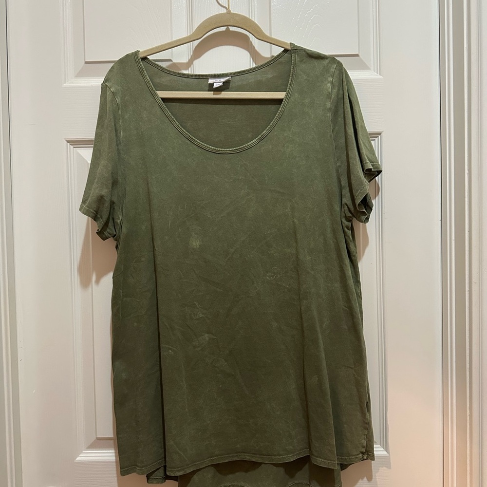 LuLaRoe Distressed Olive Green Short Sleeve Top